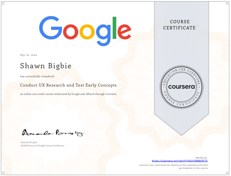 Coursera Conduct UX Research and Test Concepts Cert